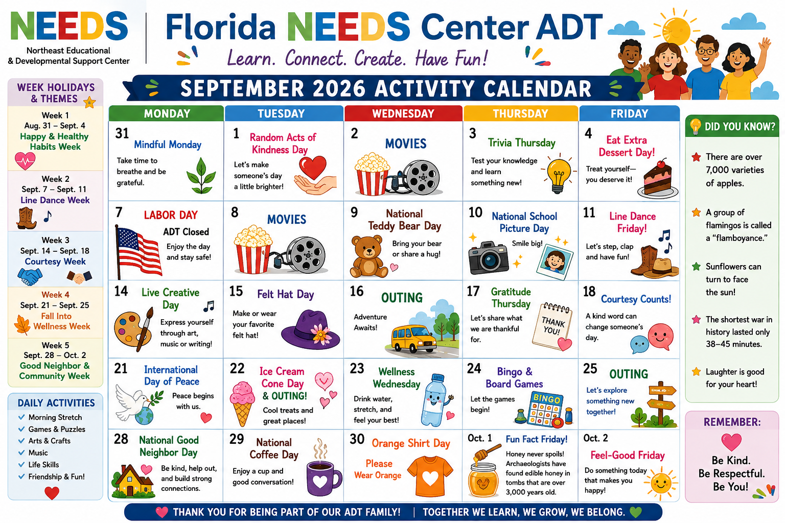 September 2026 Florida ADT Activity Calendar